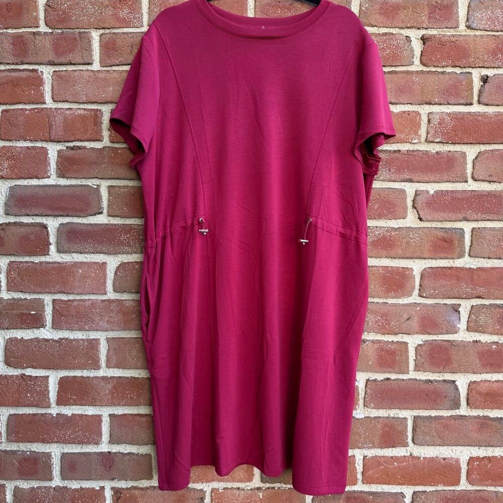 Chicos $129 Zenergy Scuba Bungee Waist Tee Dress Red 2/L NWOT
